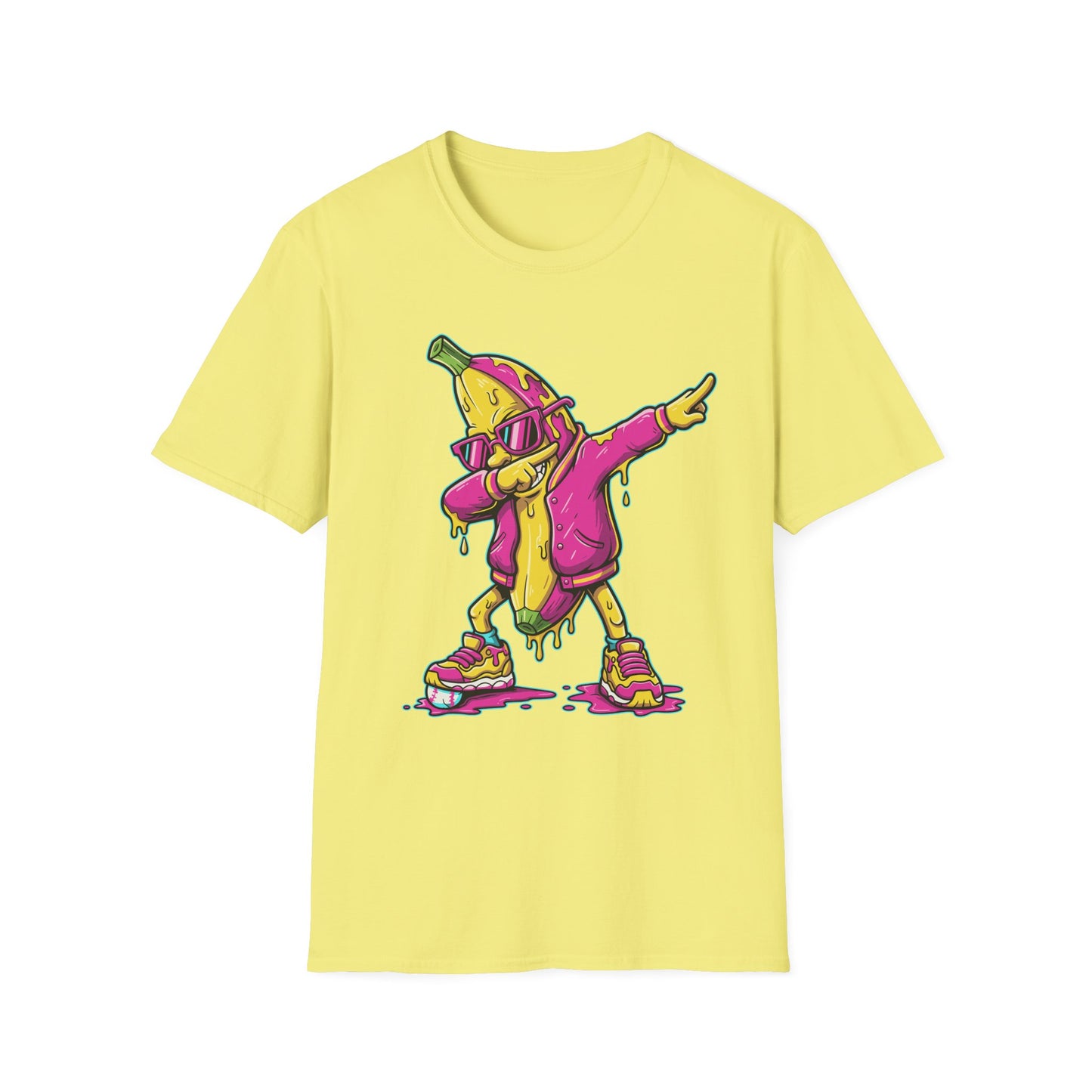 Dabbing Banana Baseball Pink Drip Art T-Shirt