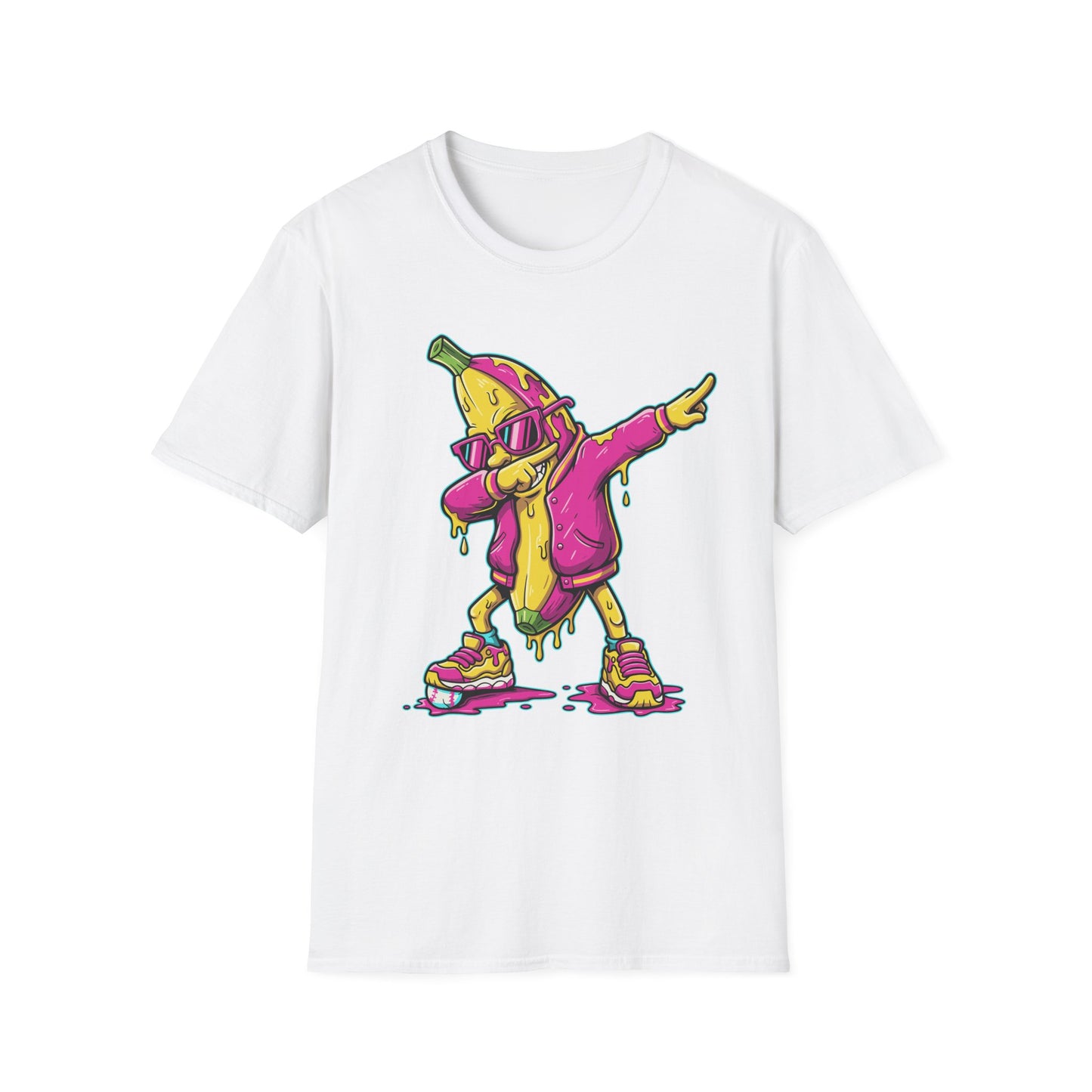 Dabbing Banana Baseball Pink Drip Art T-Shirt