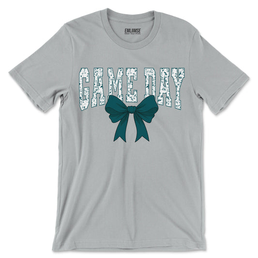 Floral Game Day Midnight Green Coquette Bow T-Shirt