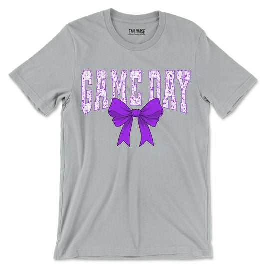 Floral Game Day Purple Coquette Bow T-Shirt