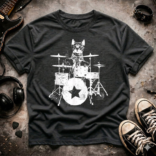 Punk Rock Cat Drummer T-Shirt