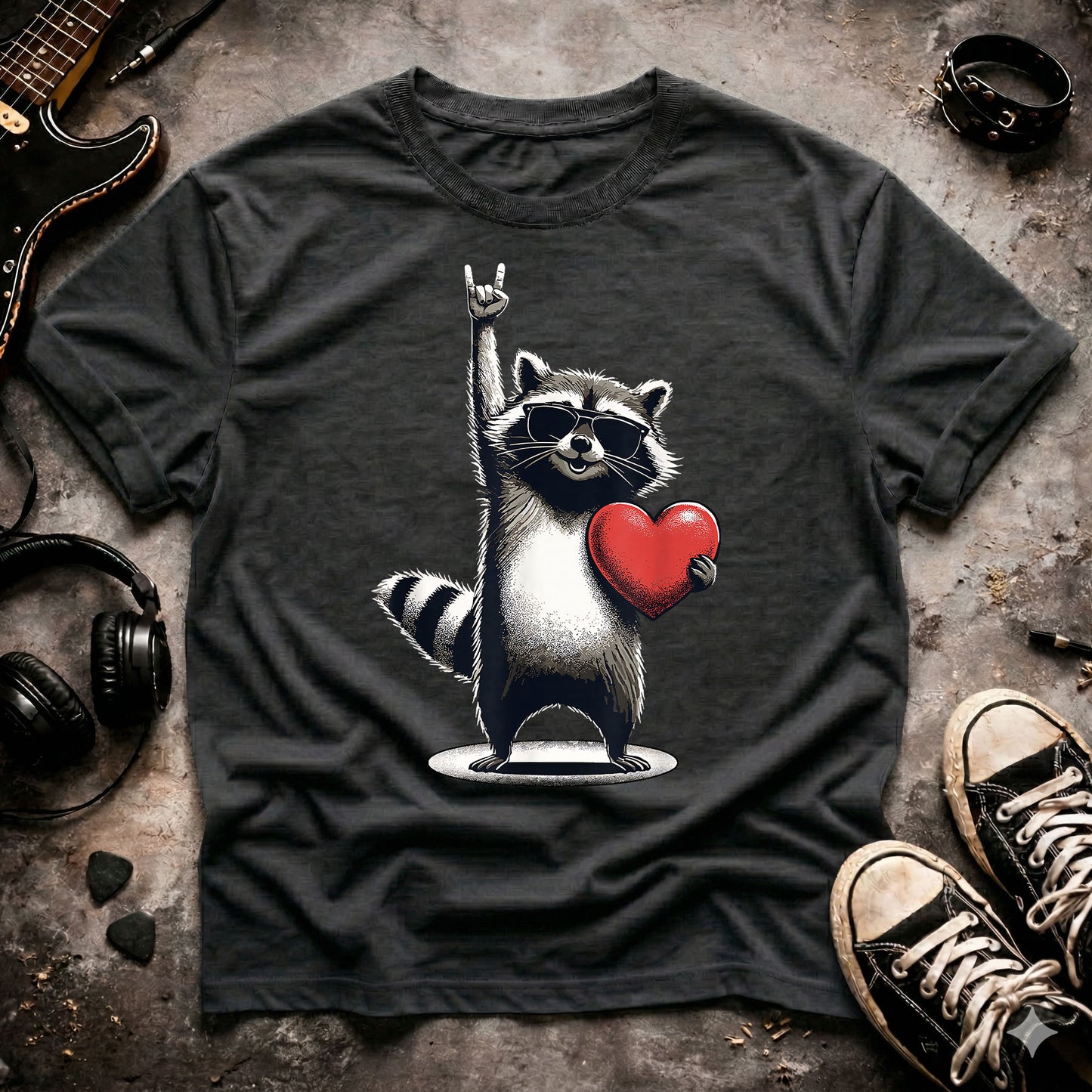 Rock On Raccoon Valentine's Day T-Shirt