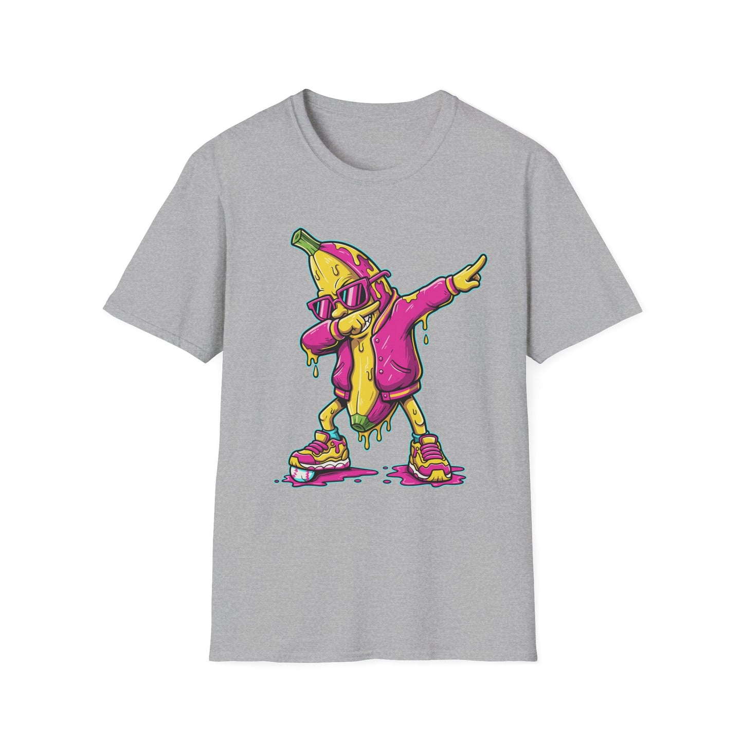 Dabbing Banana Baseball Pink Drip Art T-Shirt