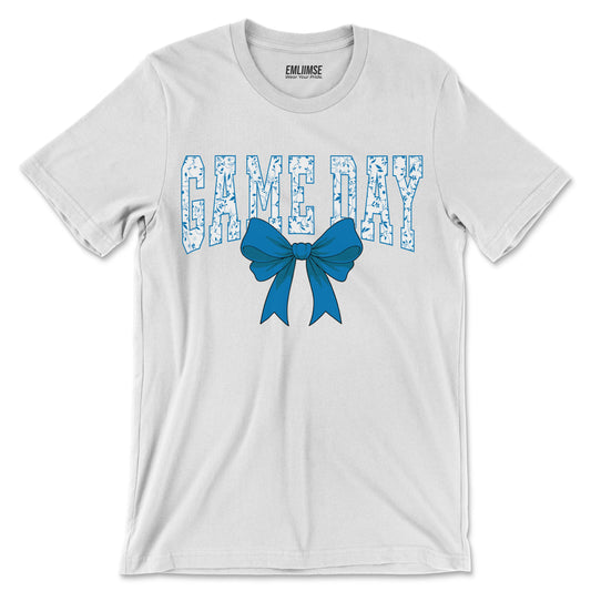 Floral Game Day Blue Coquette Bow T-Shirt
