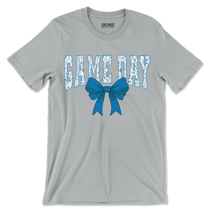Floral Game Day Blue Coquette Bow T-Shirt