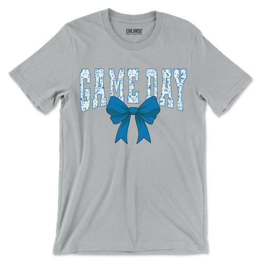 Floral Game Day Blue Coquette Bow T-Shirt