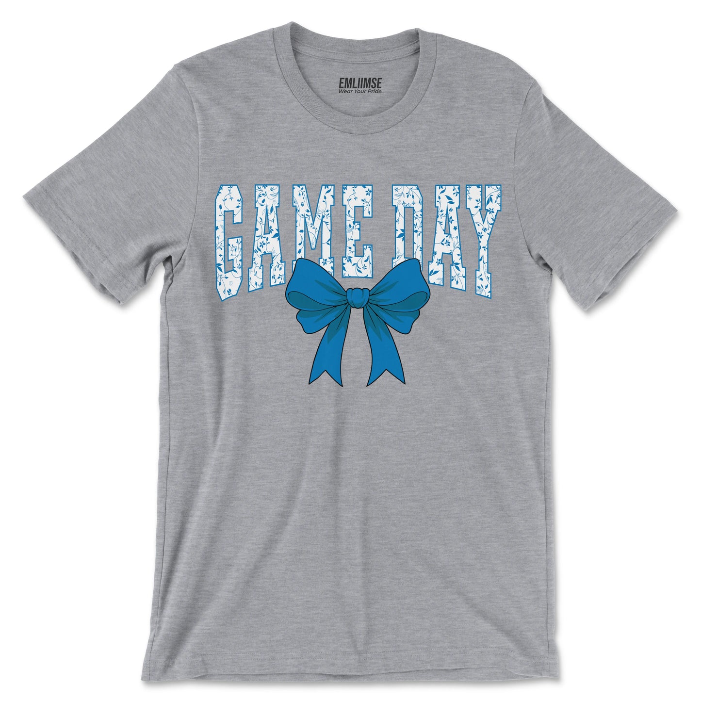 Floral Game Day Blue Coquette Bow T-Shirt