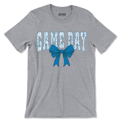 Floral Game Day Blue Coquette Bow T-Shirt