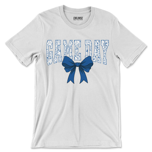 Floral Game Day Blue Coquette Bow T-Shirt