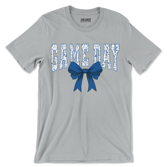 Floral Game Day Blue Coquette Bow T-Shirt