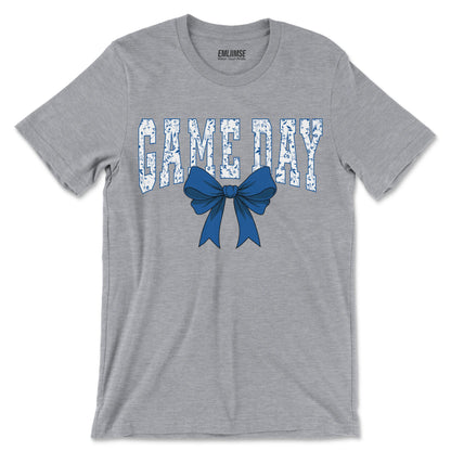 Floral Game Day Blue Coquette Bow T-Shirt