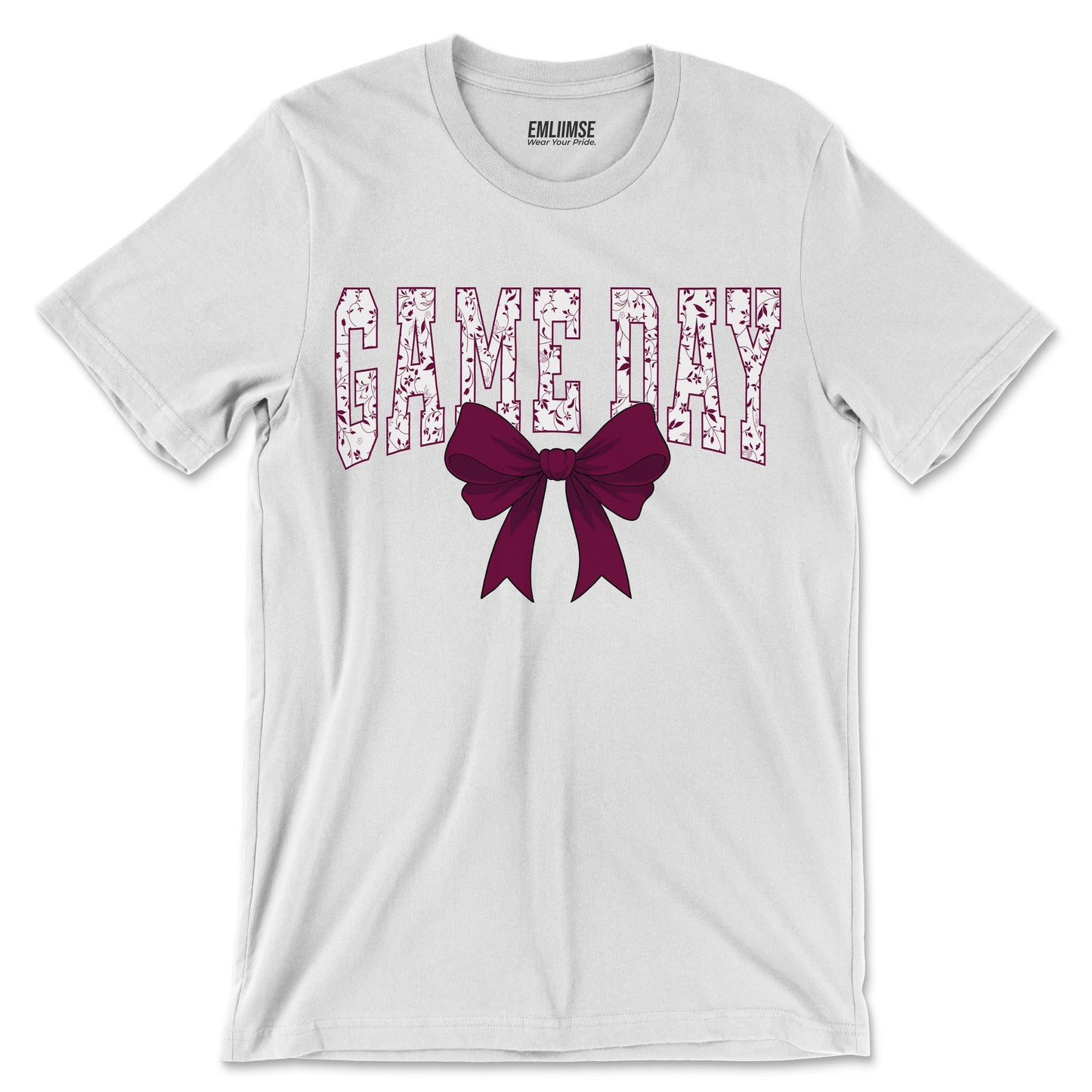 Floral Game Day Burgundy Coquette Bow T-Shirt