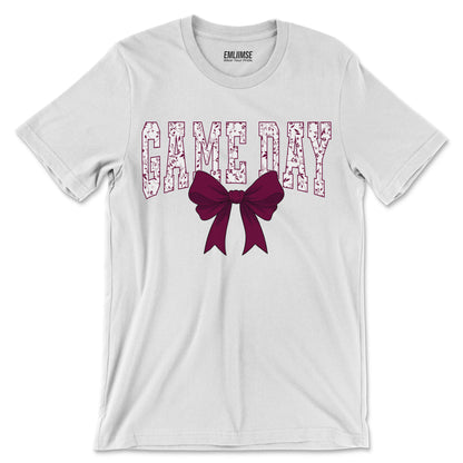 Floral Game Day Burgundy Coquette Bow T-Shirt