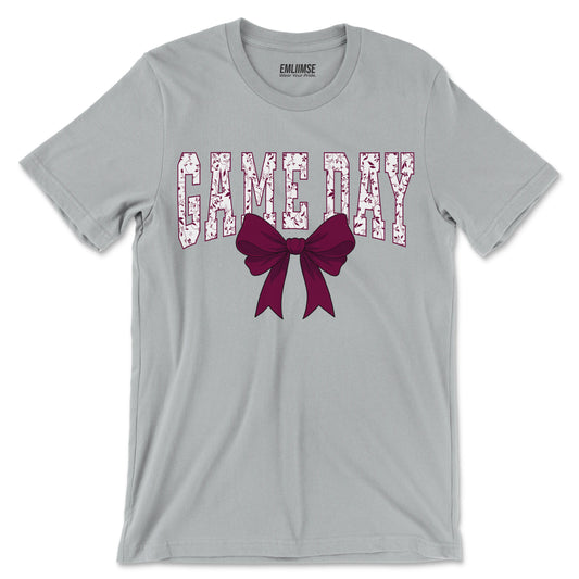 Floral Game Day Burgundy Coquette Bow T-Shirt