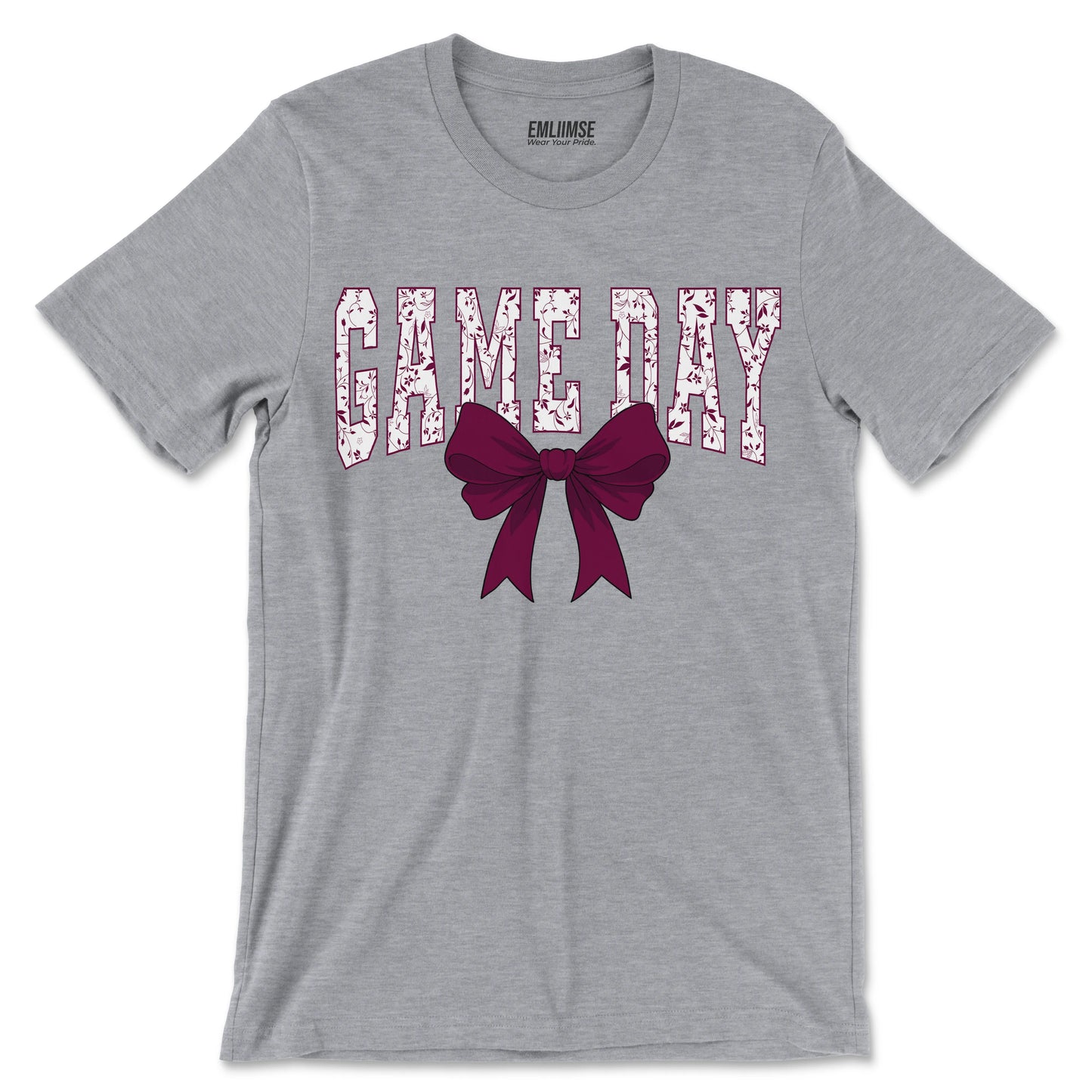 Floral Game Day Burgundy Coquette Bow T-Shirt