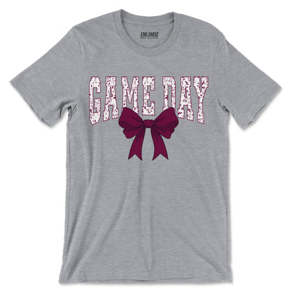 Floral Game Day Burgundy Coquette Bow T-Shirt