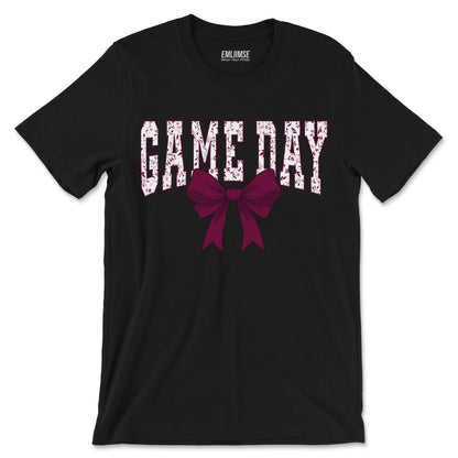 Floral Game Day Burgundy Coquette Bow T-Shirt