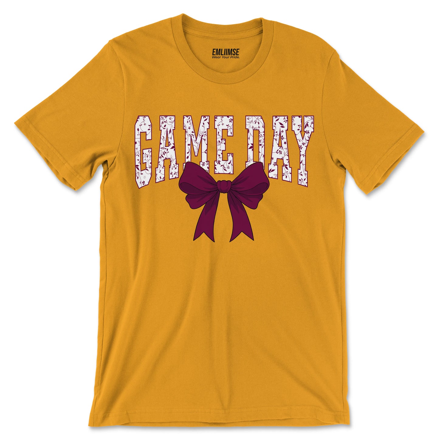 Floral Game Day Burgundy Coquette Bow T-Shirt