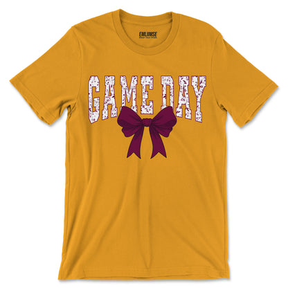 Floral Game Day Burgundy Coquette Bow T-Shirt