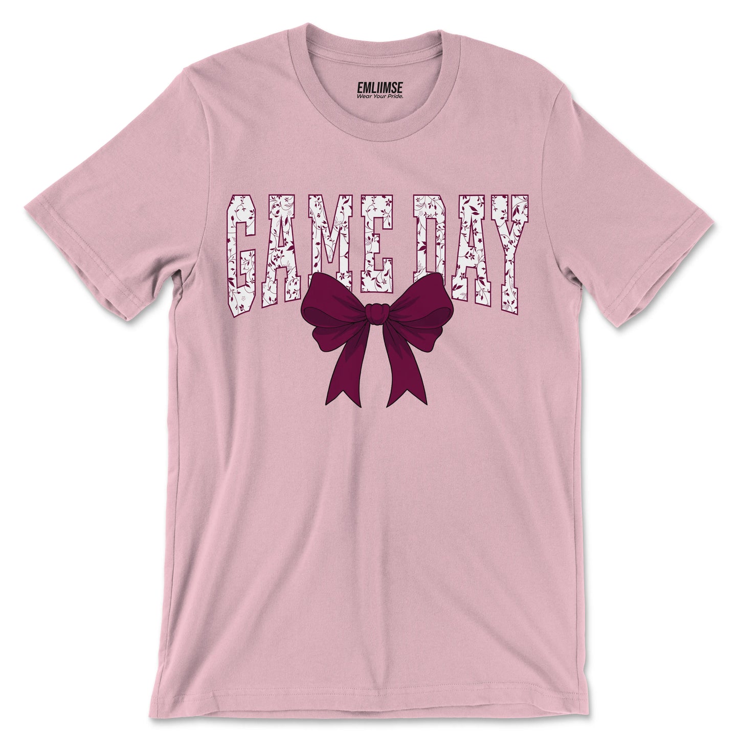 Floral Game Day Burgundy Coquette Bow T-Shirt