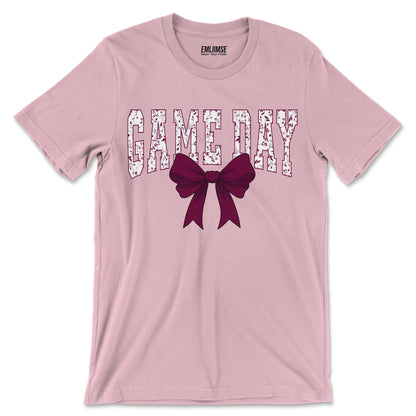 Floral Game Day Burgundy Coquette Bow T-Shirt