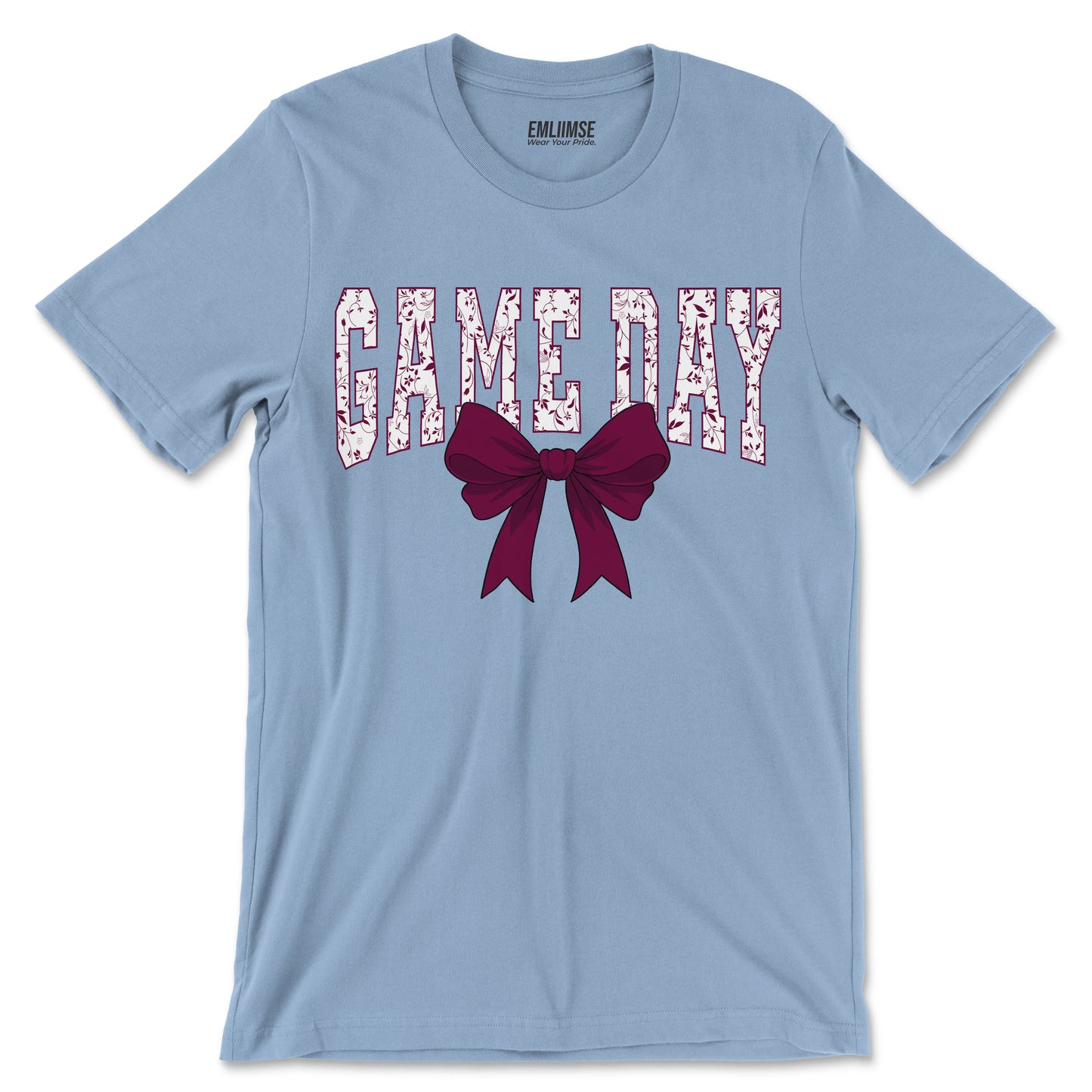 Floral Game Day Burgundy Coquette Bow T-Shirt