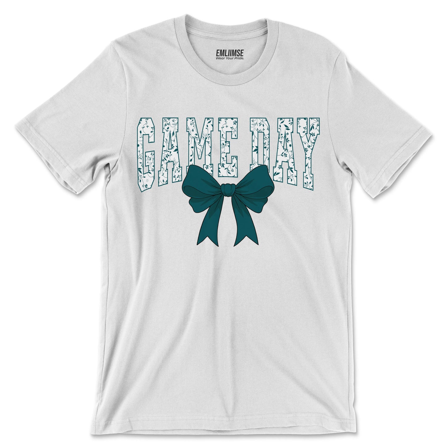 Floral Game Day Midnight Green Coquette Bow T-Shirt