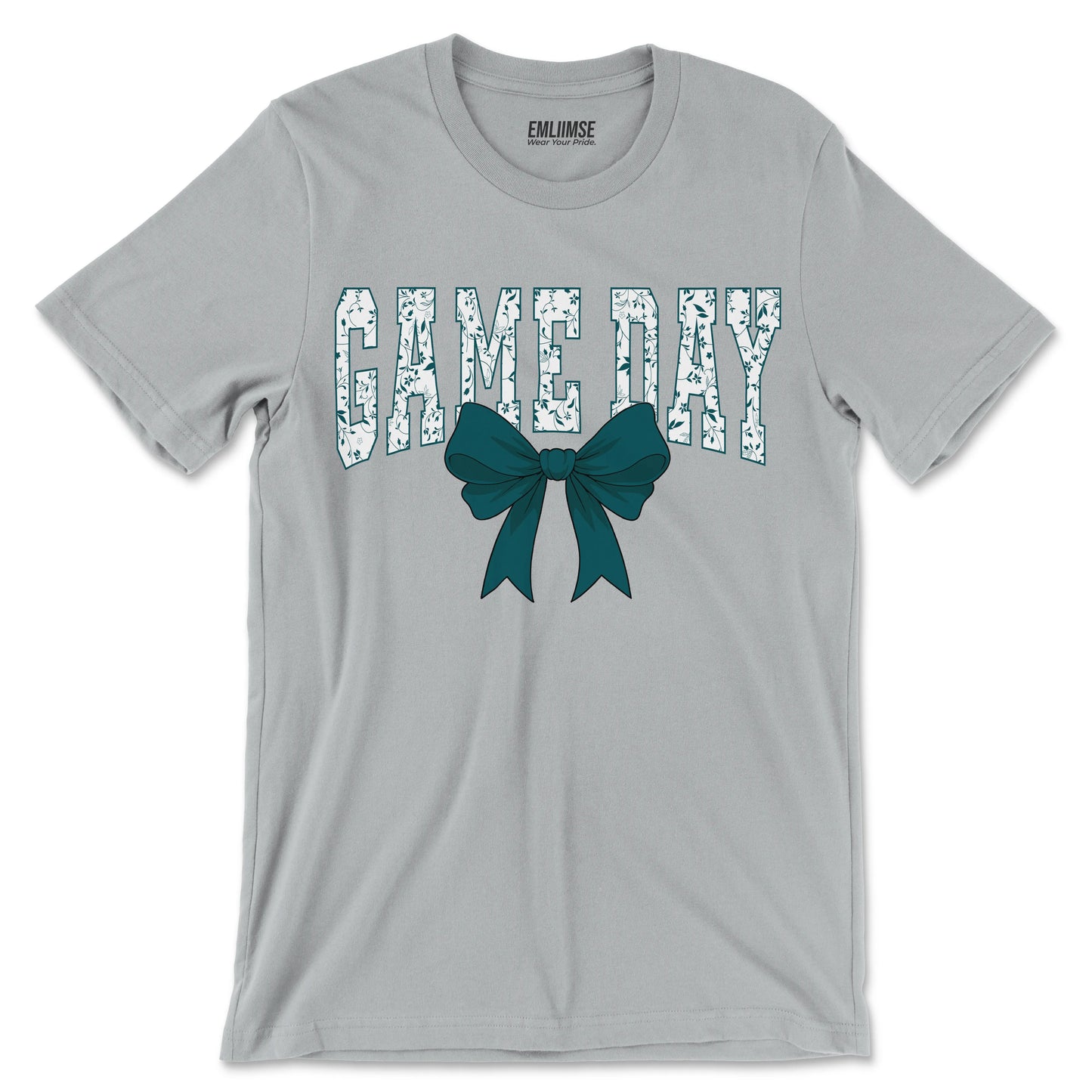 Floral Game Day Midnight Green Coquette Bow T-Shirt