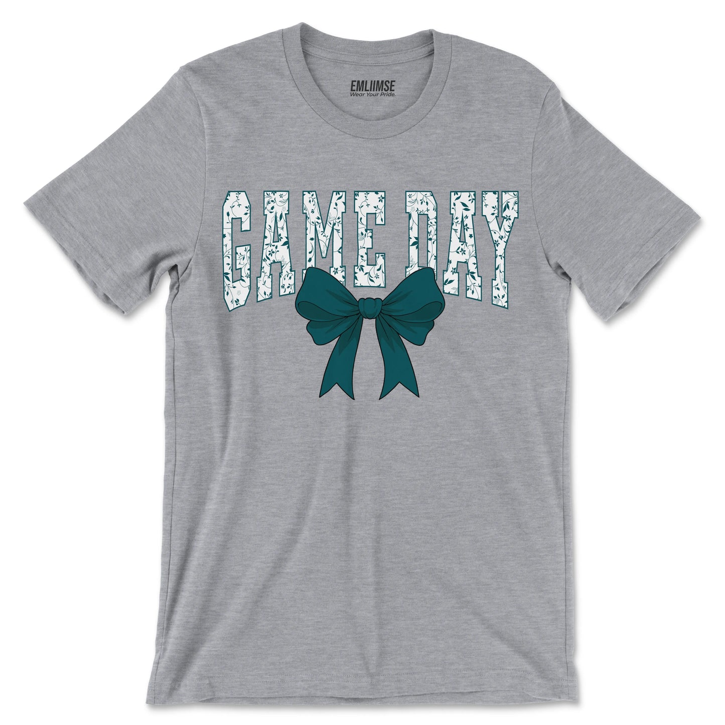 Floral Game Day Midnight Green Coquette Bow T-Shirt