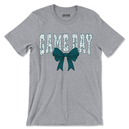 Floral Game Day Midnight Green Coquette Bow T-Shirt