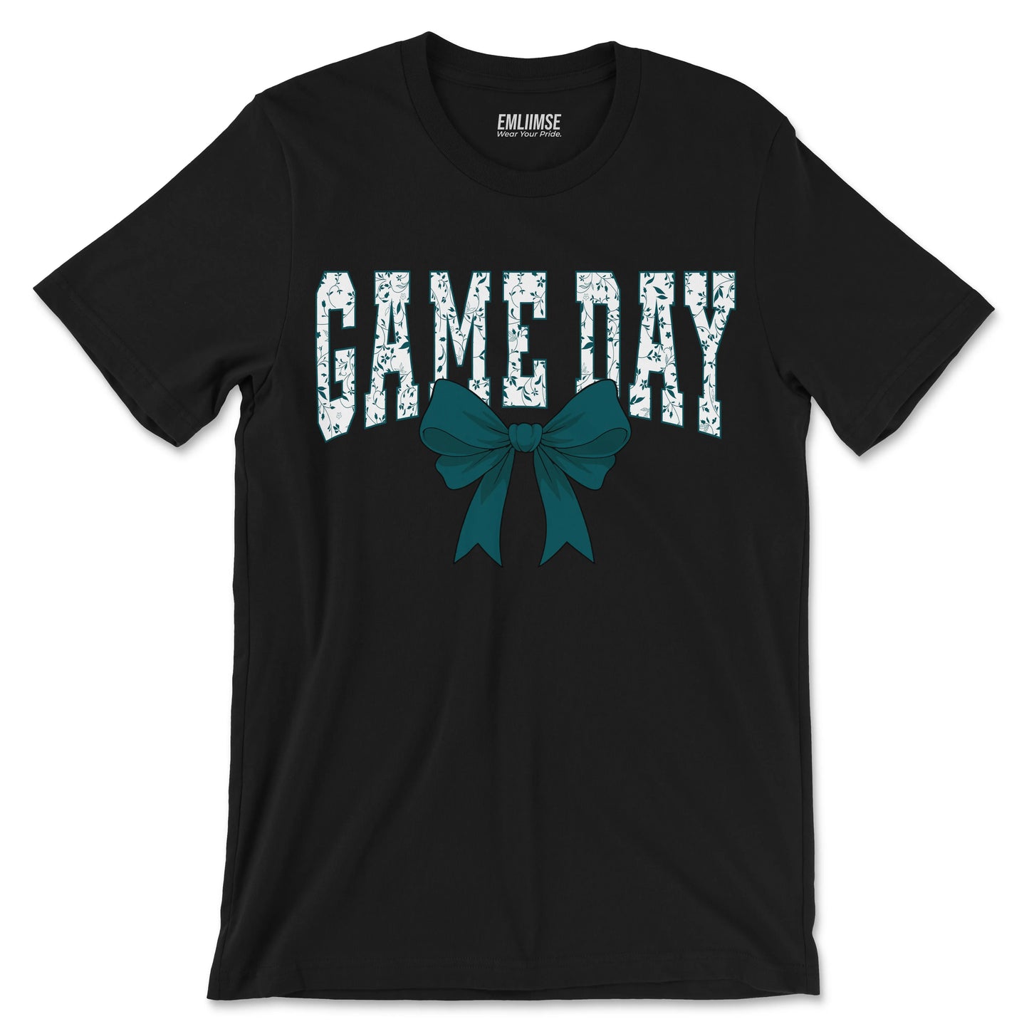 Floral Game Day Midnight Green Coquette Bow T-Shirt