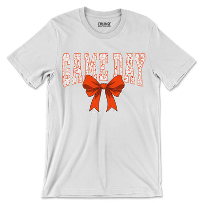 Floral Game Day Orange Coquette Bow T-Shirt
