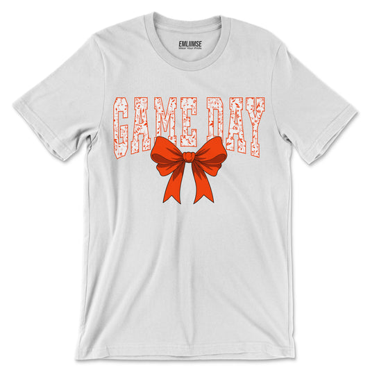 Floral Game Day Orange Coquette Bow T-Shirt