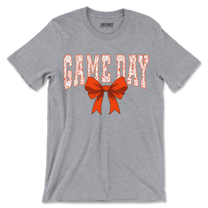 Floral Game Day Orange Coquette Bow T-Shirt