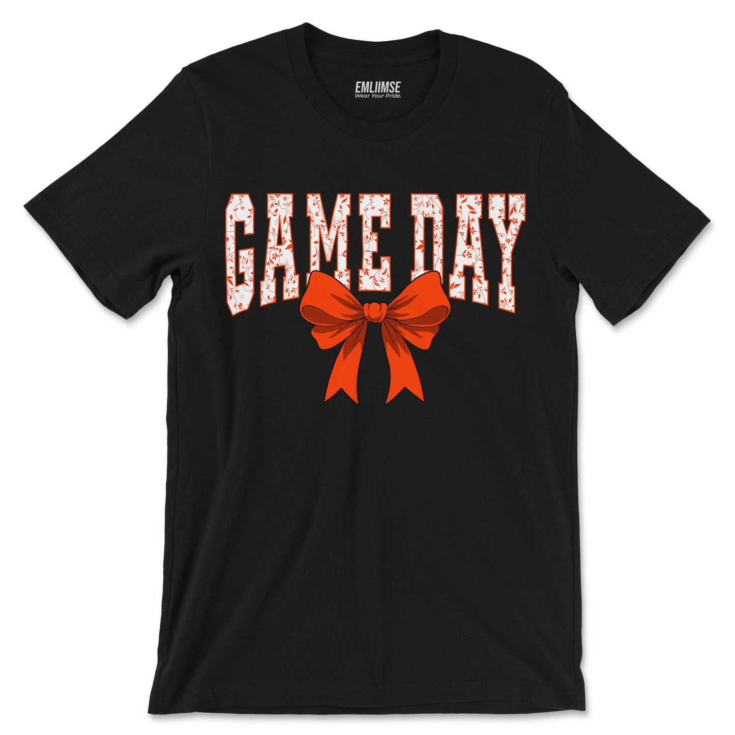 Floral Game Day Orange Coquette Bow T-Shirt