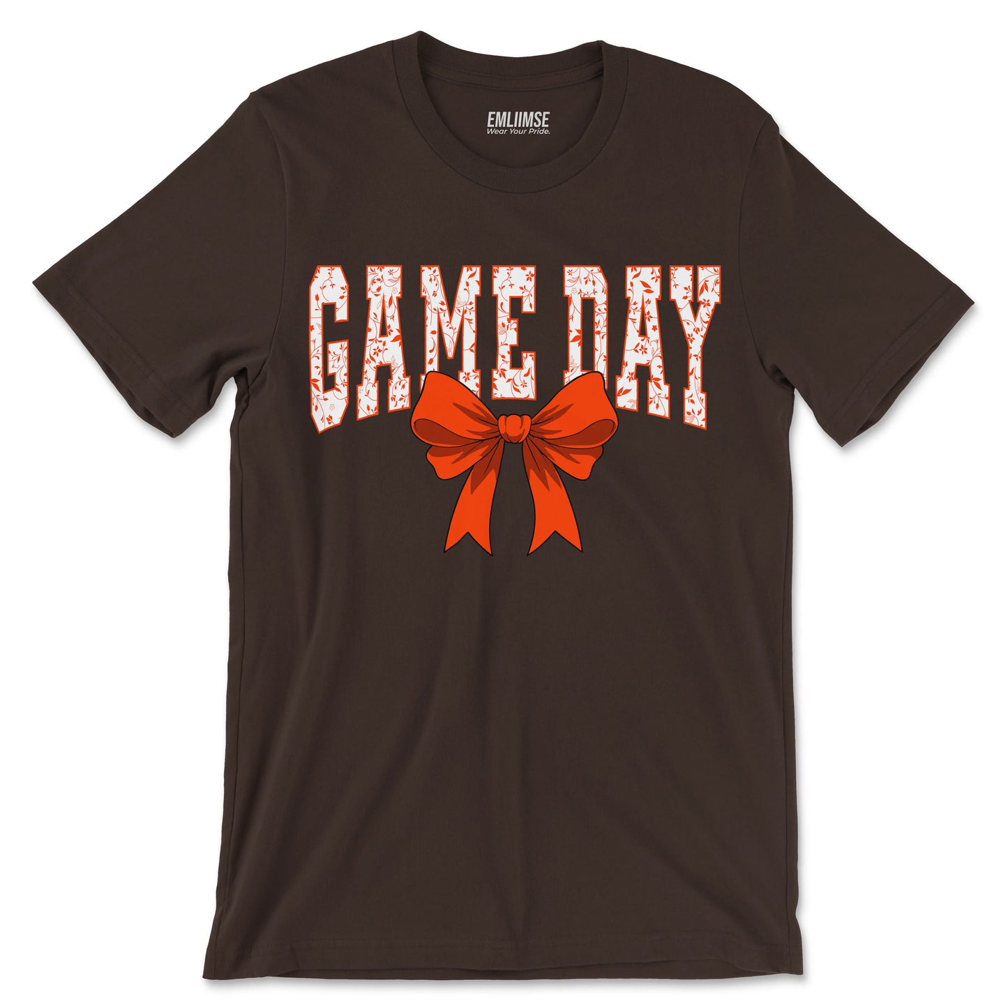 Floral Game Day Orange Coquette Bow T-Shirt