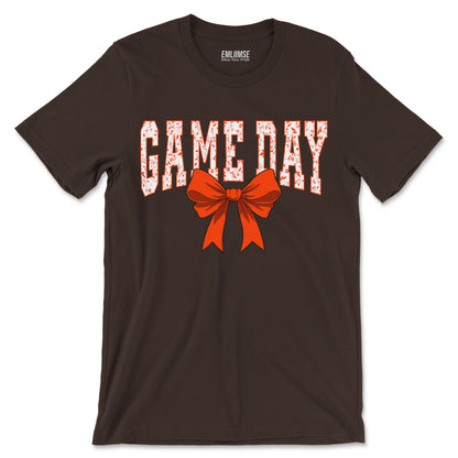 Floral Game Day Orange Coquette Bow T-Shirt