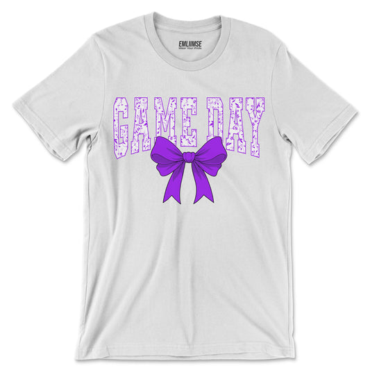 Floral Game Day Purple Coquette Bow T-Shirt