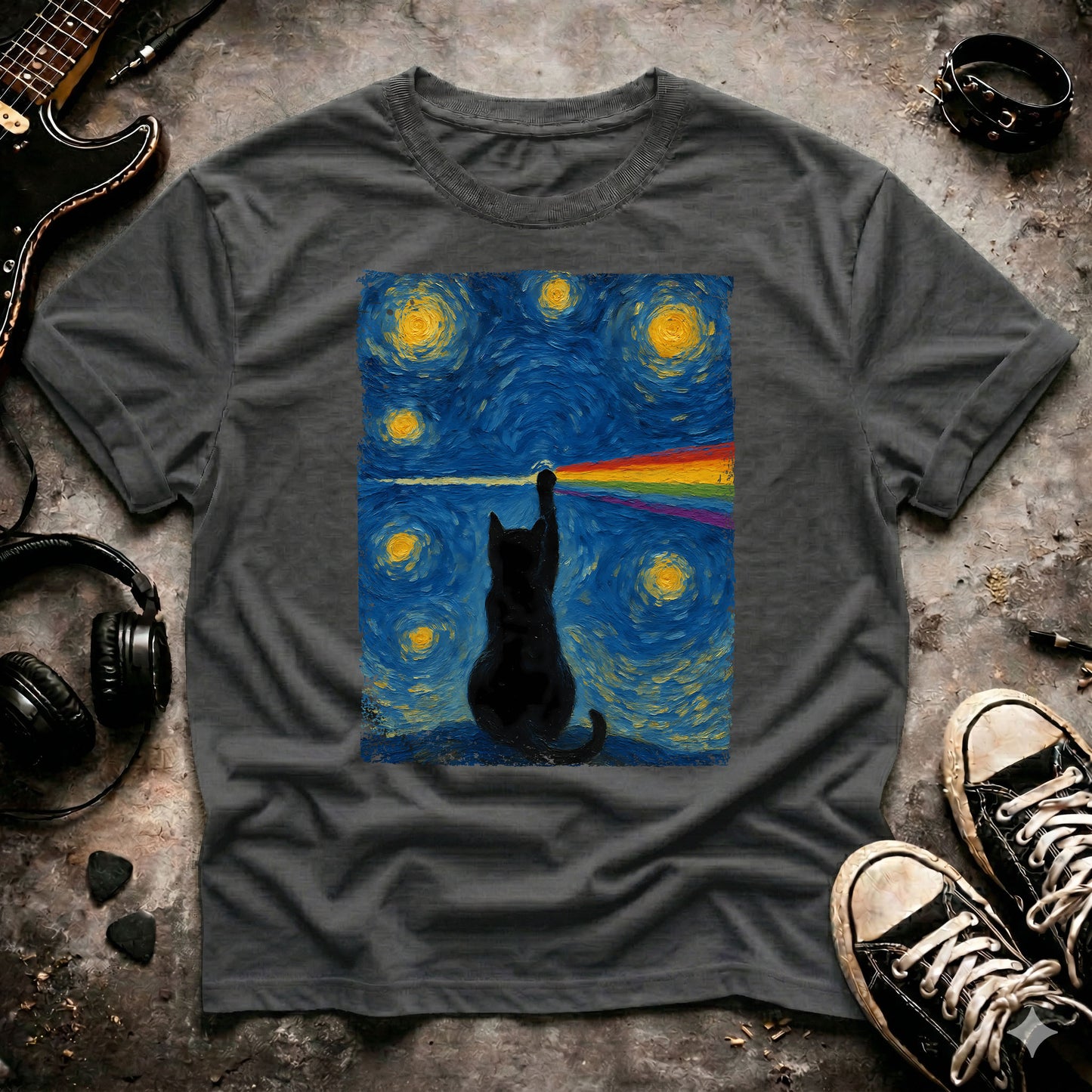 Cat Rock Starry Night V1 T-Shirt