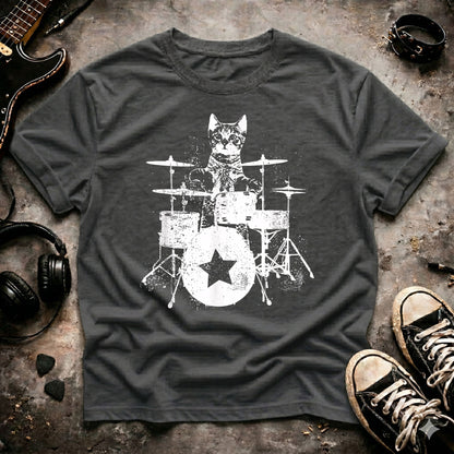 Punk Rock Cat Drummer T-Shirt