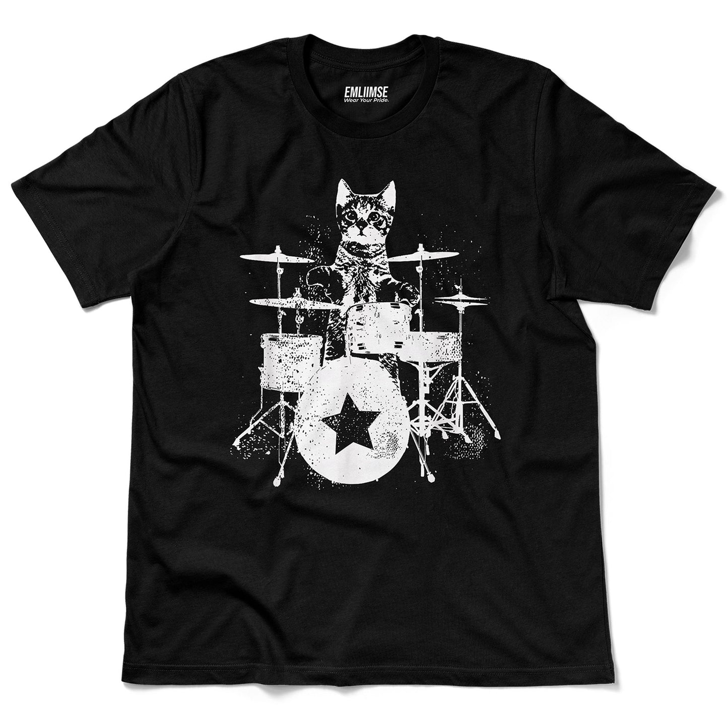 Punk Rock Cat Drummer T-Shirt