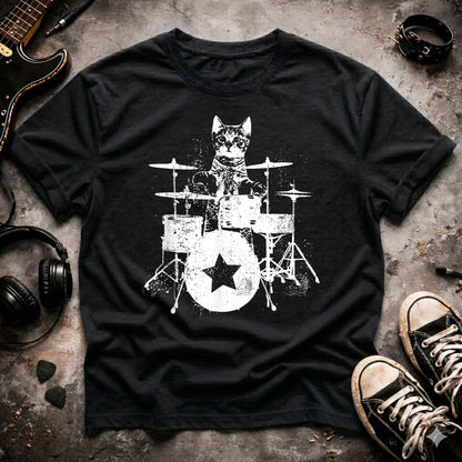 Punk Rock Cat Drummer T-Shirt