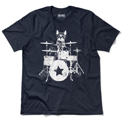 Punk Rock Cat Drummer T-Shirt