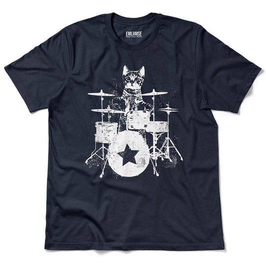 Punk Rock Cat Drummer T-Shirt
