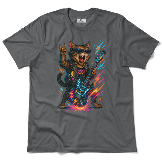 Rock N Roll Cat Neon Guitar T-Shirt