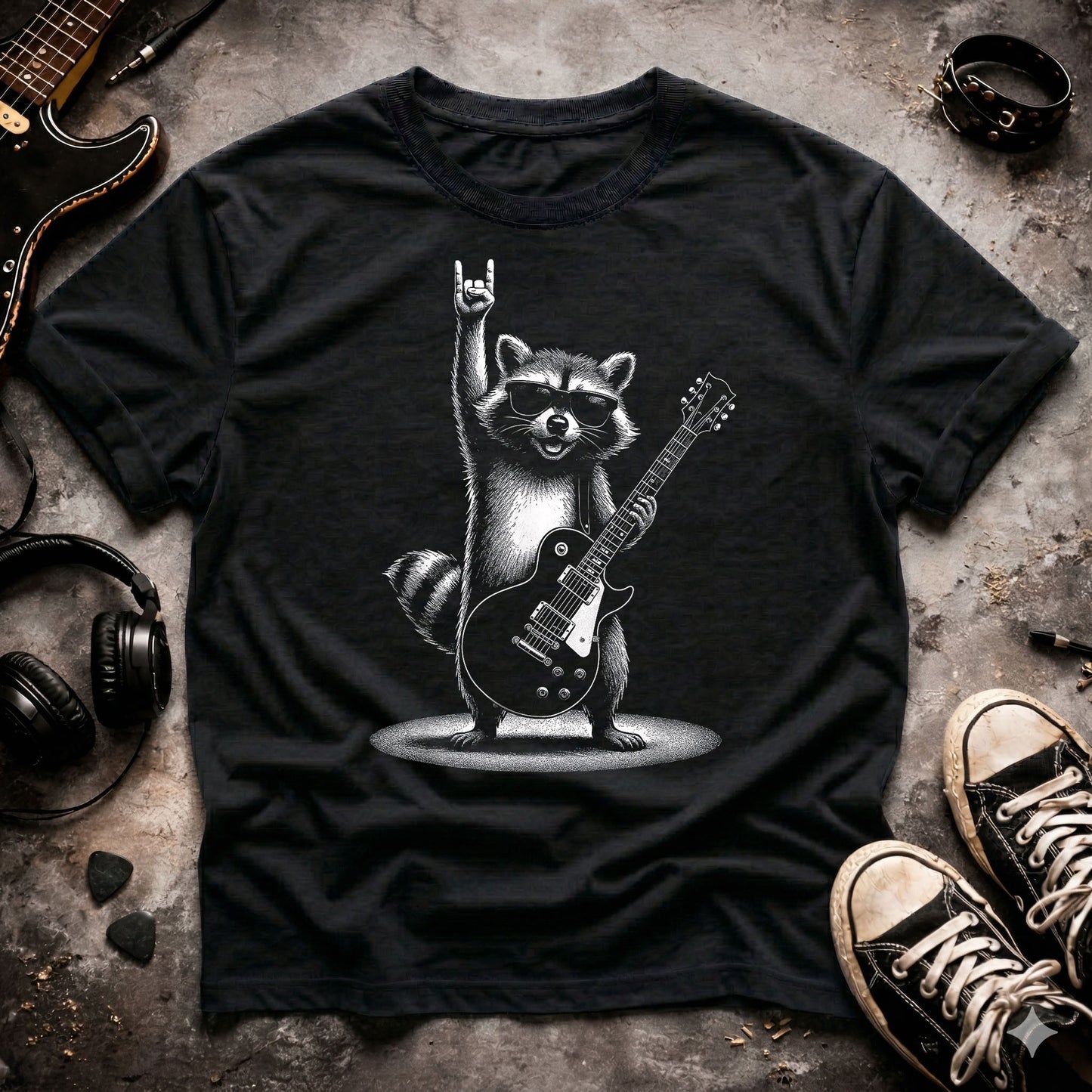 Rock On Raccoon Guitar T-Shirt